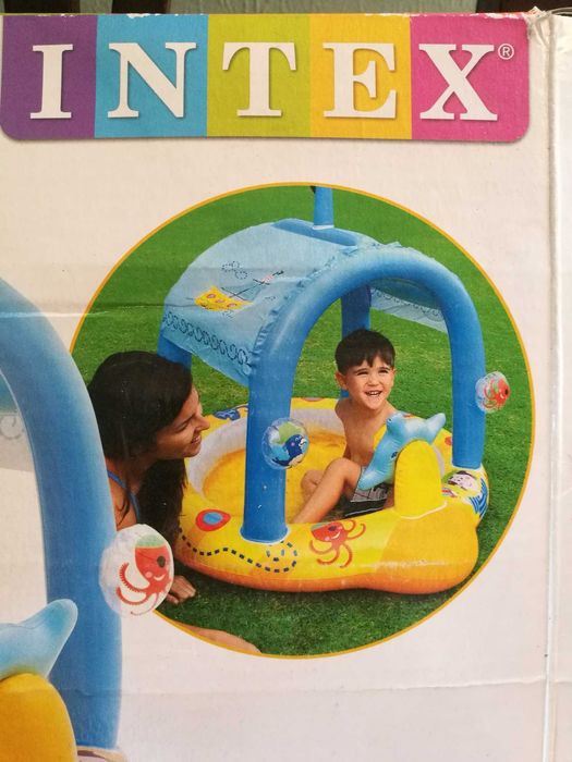 Piscina bebe com proteção solar lindo brinquedo par crianças como nova