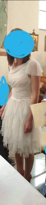 Sukienka ELISABETH z tiulem biały-beż