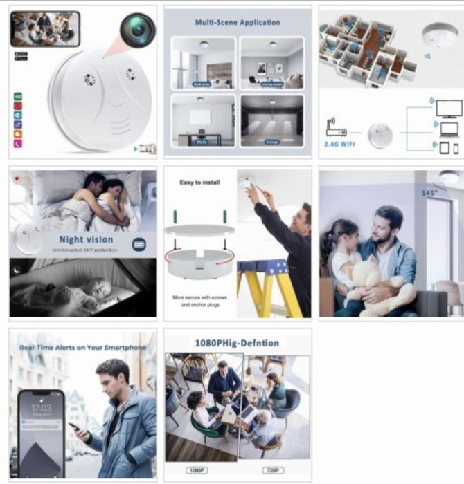 Датчик дыма/угарного газа со СКРЫТОЙ камерой - "TUYA"