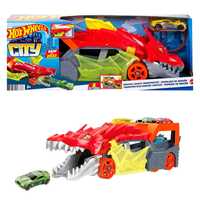 Hot Wheels Toy Car Track Set City Dragon Launch Transporter