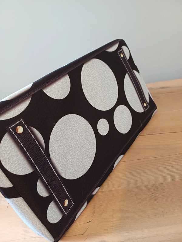 Torba shopper w białe kropki , pasek duża pojemność