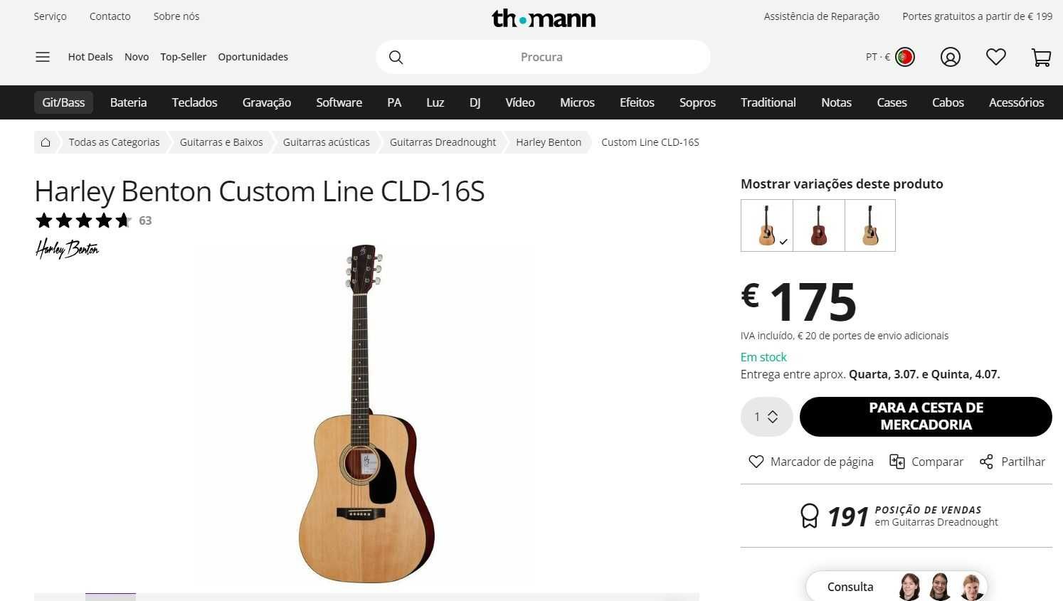 Vendo Guitarra acústica Harley Benton Custum line CLD-16S