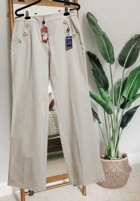 Котоновые широкие брюки плаццо бежевые Maine New England