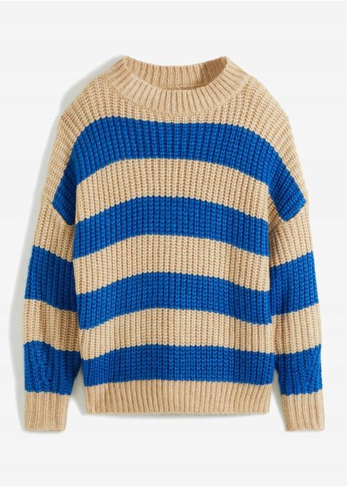 B.P.C sweter damski w paski beżowo-niebieskie 44/46.