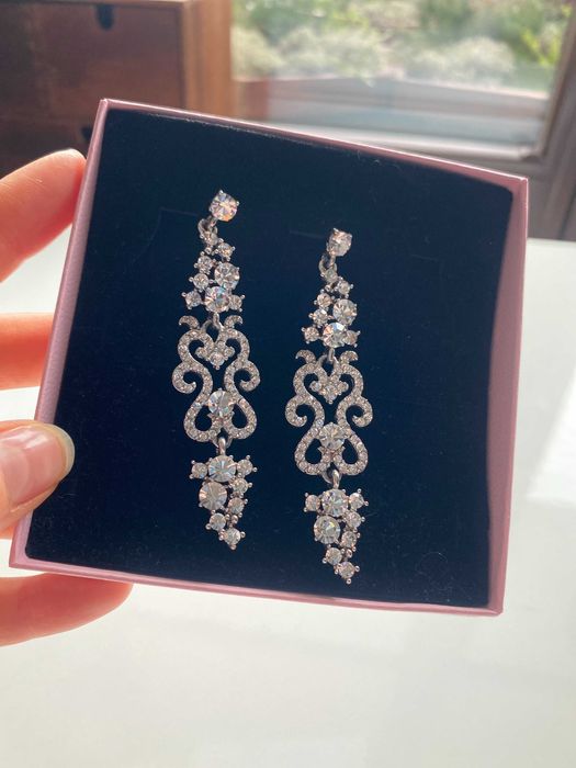 Kolczyki długie wiszące kryształy Swarovski wieczorowe ślubne