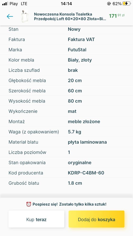Konsola do przedpokoju