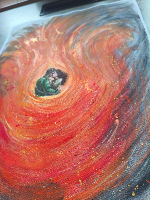 Akwarela Kochankowie Ogień Miłość Pasja Wir Emocji Intymność A3 30x42