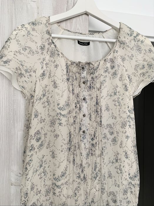 Massimo Dutti sukienka midi zwiewna letnia jedwabna boho beżowa