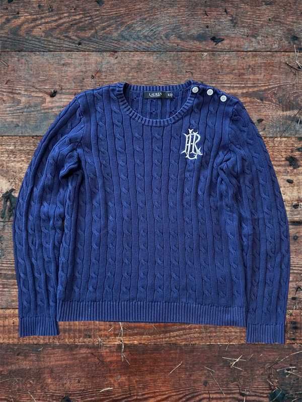 Vintage sweter warkocz Ralph Lauren XL old money unisex granatowy styl