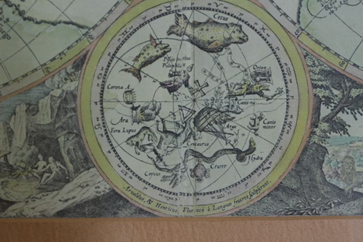 Gravura Orbis Terrae Compendiosa Descriptio duplo-hemisfério 37x 53 cm