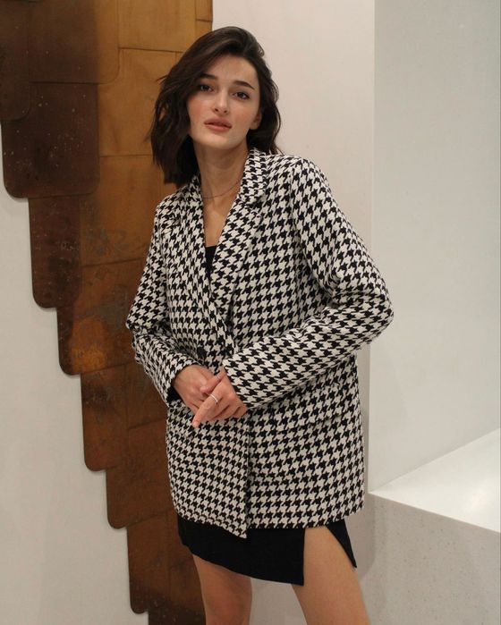 Твідовий піджак у принт гусяча лапка S/M • Останні одиниці!