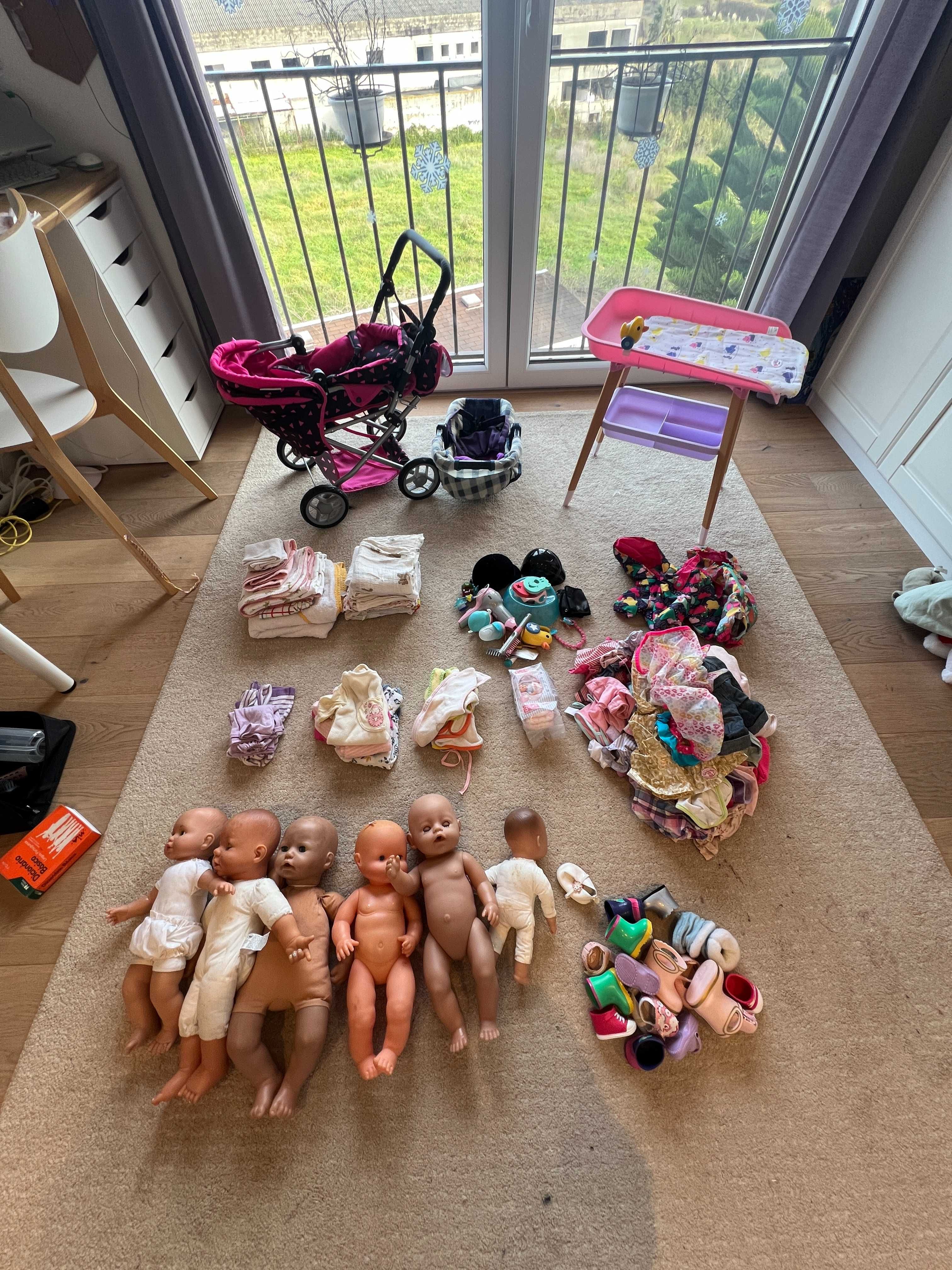Coleção de bonecas com acessórios, Baby Born, ropas, carrinha etc...