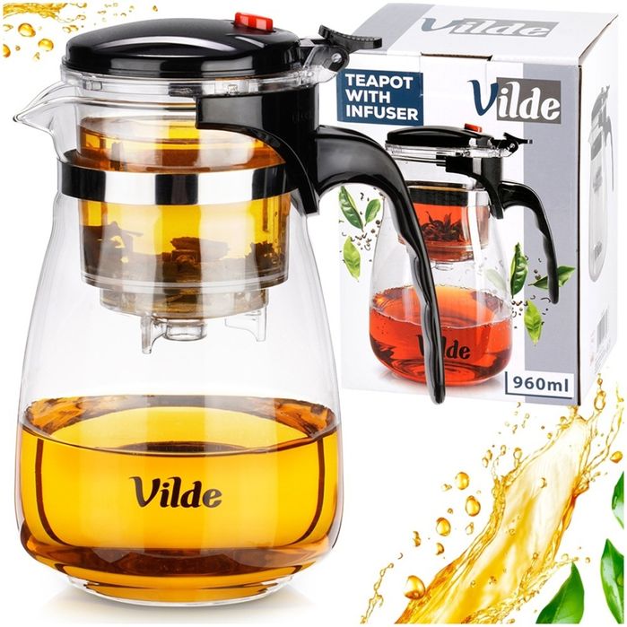 Dzbanek Szklany 960Ml Z Zaparzaczem Spustowym Do Herbaty Ziół 259416