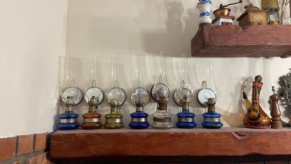 Lampka naftowa z lusterkiem PRL vintage