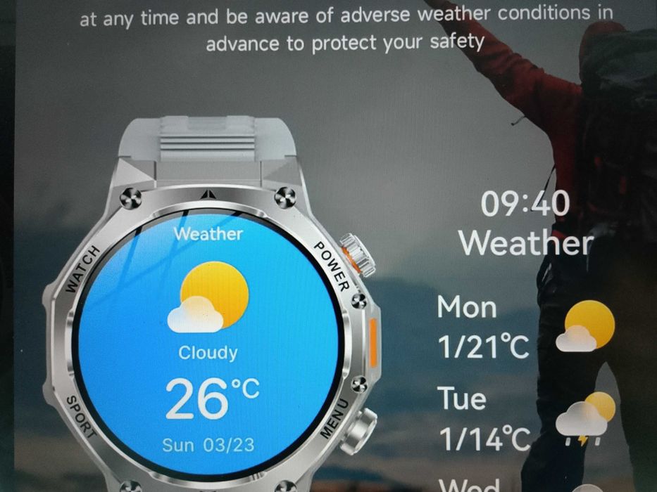 Piękny nowy smartwatch bateria 800 mAh obudowa stop branzoleta srebrny