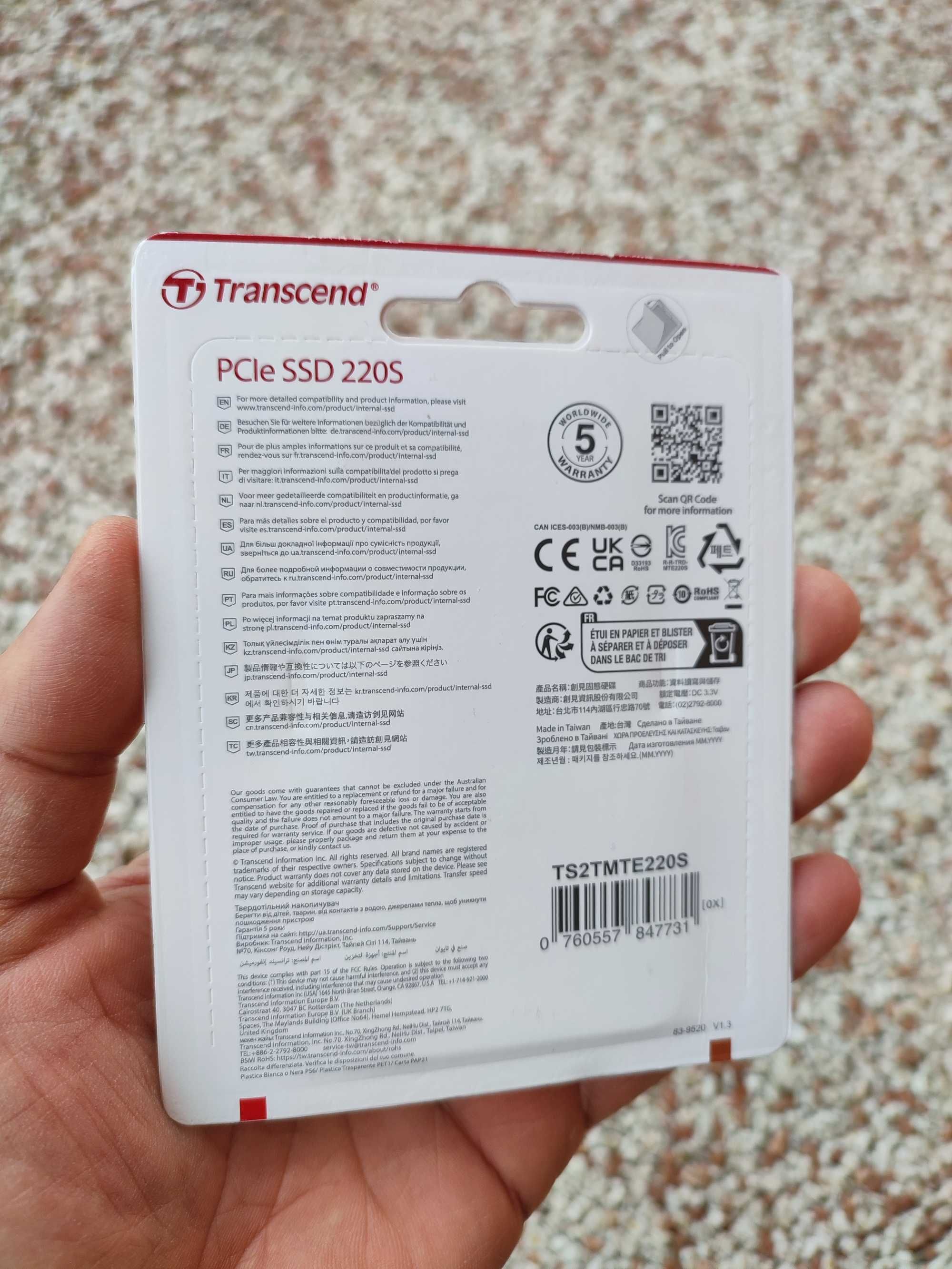 Dysk SSD Transcend 220S 2TB. M.2 PCIe NVMe 3.0. 4400 TBW. Nowy.