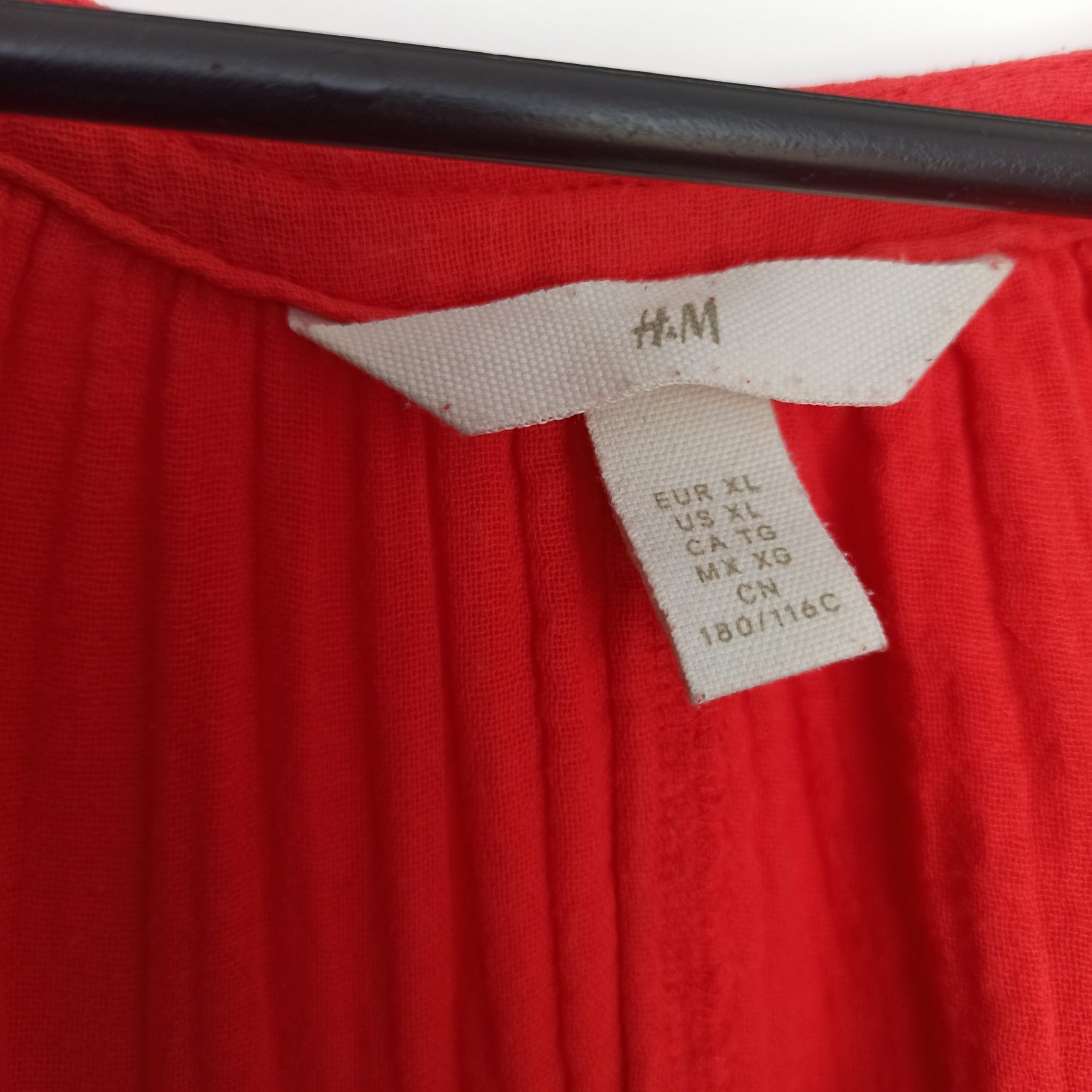 H&M XL 2XL 3XL letnia czerwona muślinowa sukienka z długim rękawem