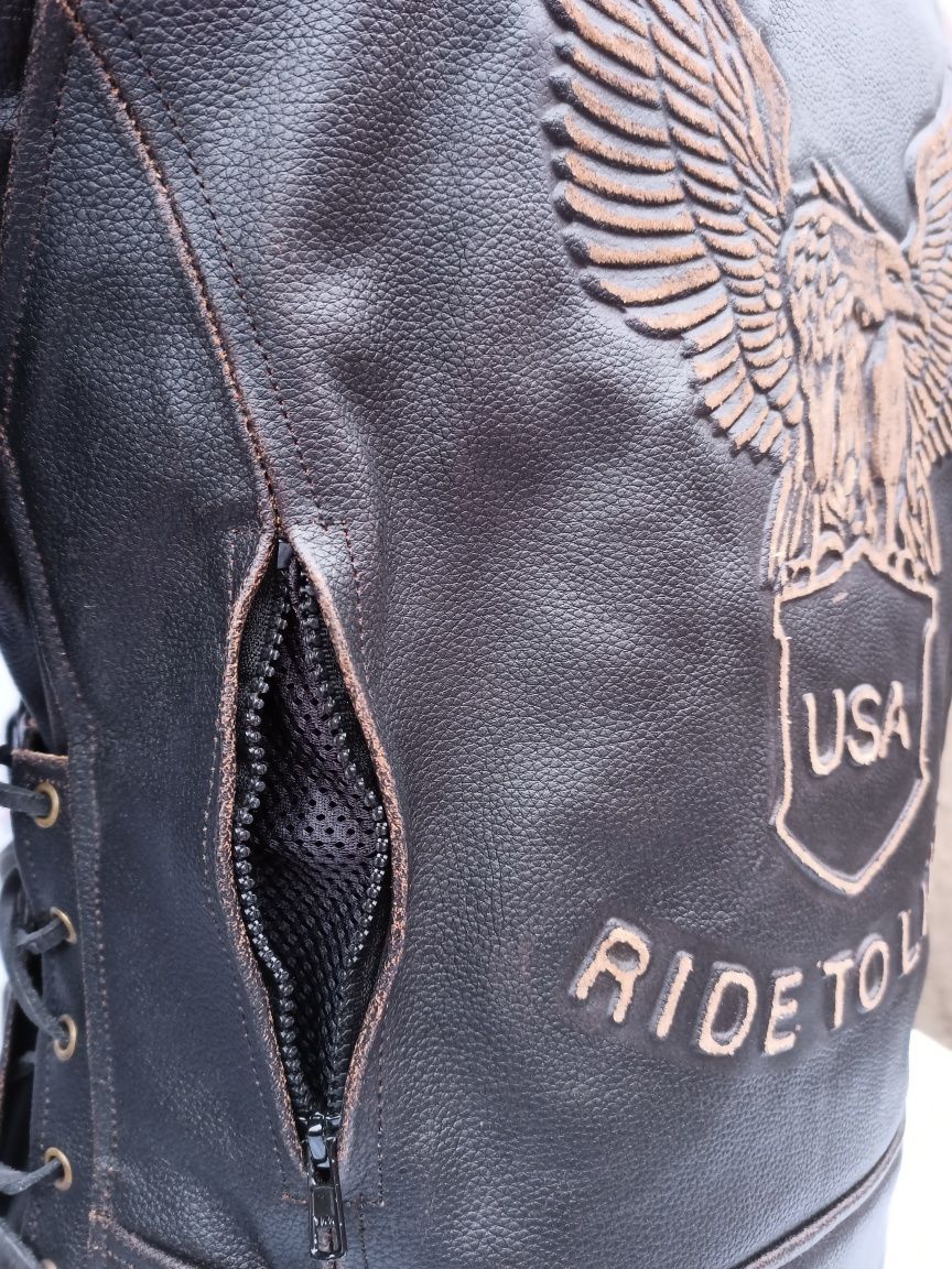 Ramoneska na Motocykl Tłoczony orzeł na plecach ze Skóry bydlęcej