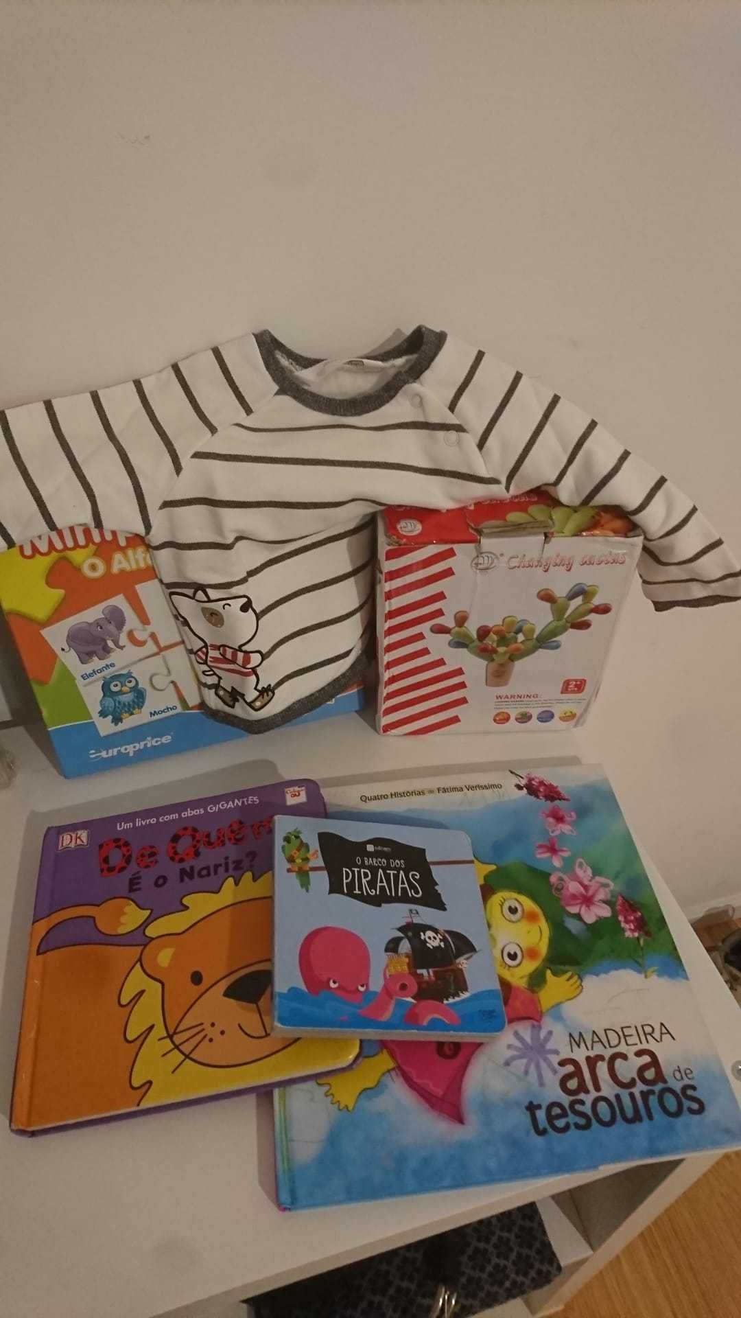 Conjunto criança: 3 livros + 2 brinquedos + 1 camisola