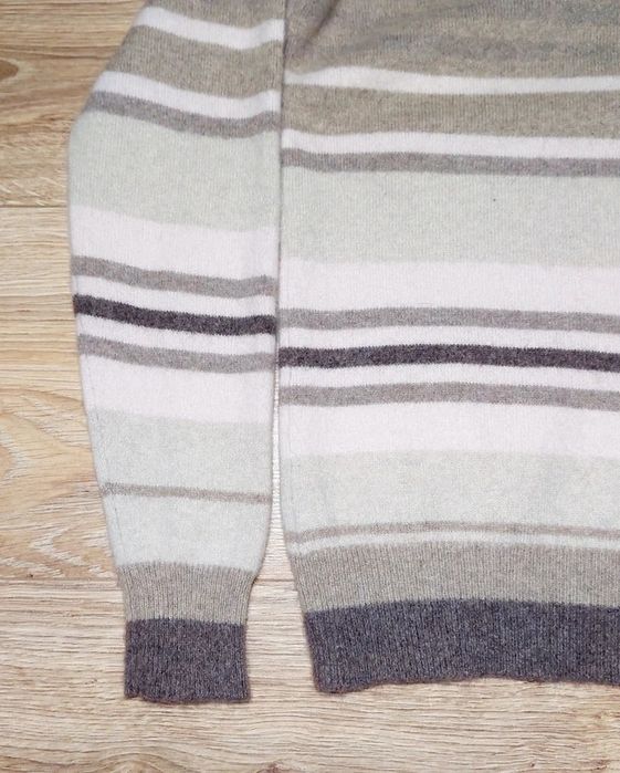 Sweter golf 100% kaszmir beżowy brązowy paski
