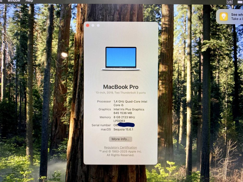 Macbook Pro 13" 2019 touchbar 8/256GB ANSI Layout