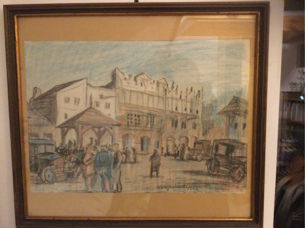 Kazimierz Dolny 1932 r,Kazimierz Wiszniewski,obraz,pastel,oryginał.