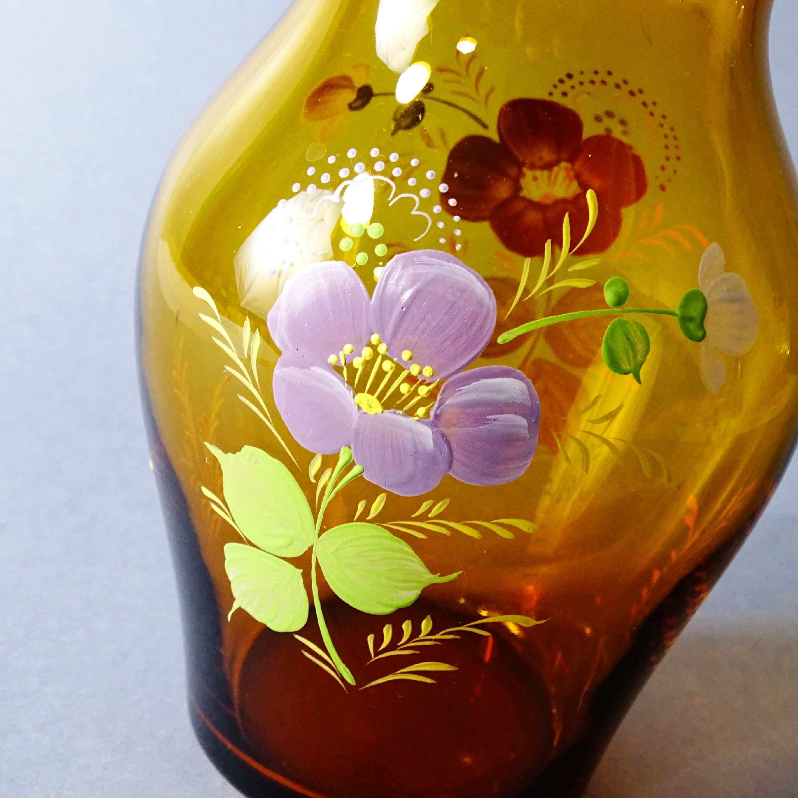 piękny ręcznie malowany duży szklany miodowy wazon