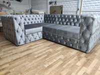 Naroznik chesterfield głęboki pik 220x260 glamour srebrny Glamour