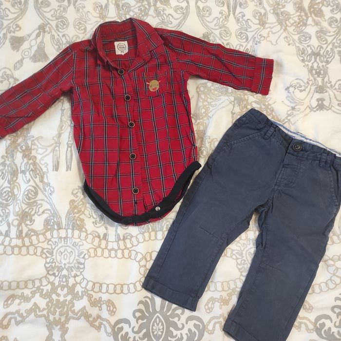 Koszula czerwona w kratę spodenki strój świąteczny sesja 80