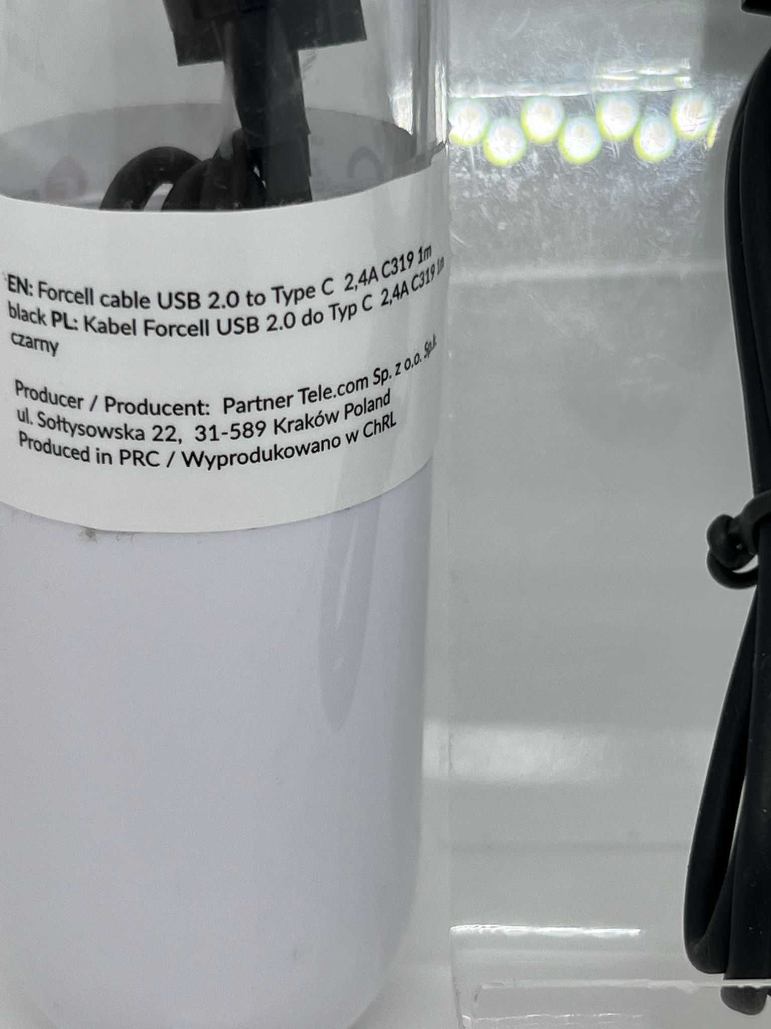 Kabel USB do Micro 2,4A TUBA czarny 1 metr FORCELL