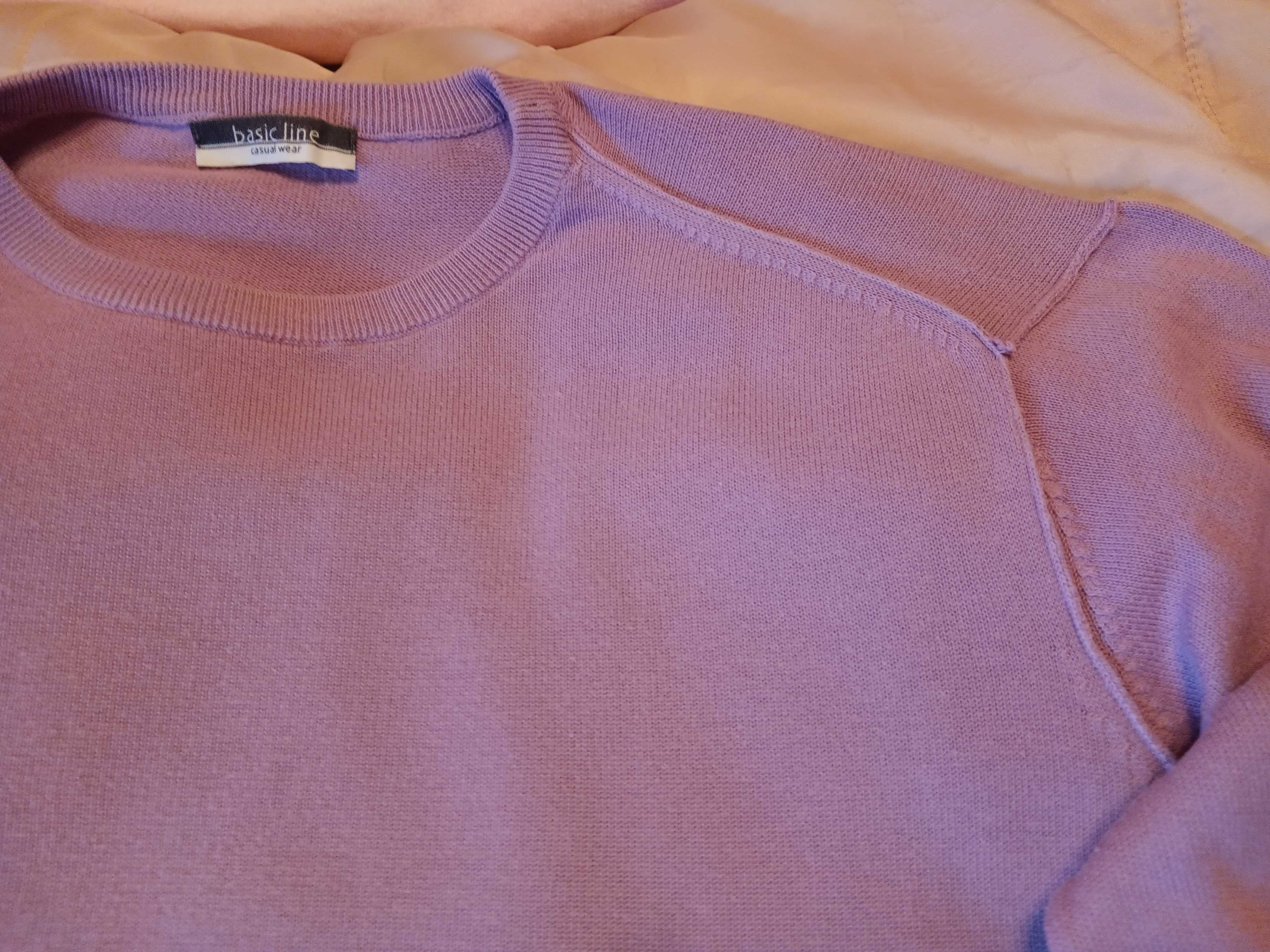 Sweter męski fioletowy duży XL ozdobne szwy na zewnątrz