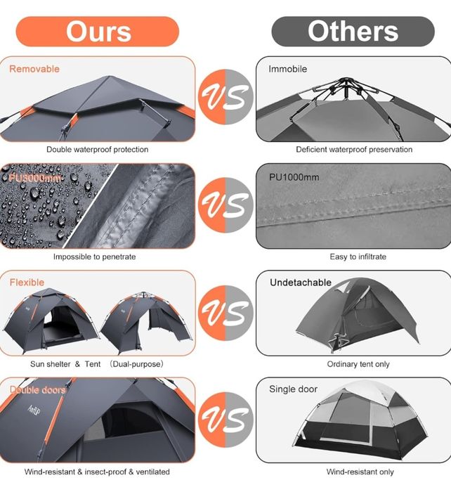 Amflip Namiot kempingowy automatyczny 3-osobowy