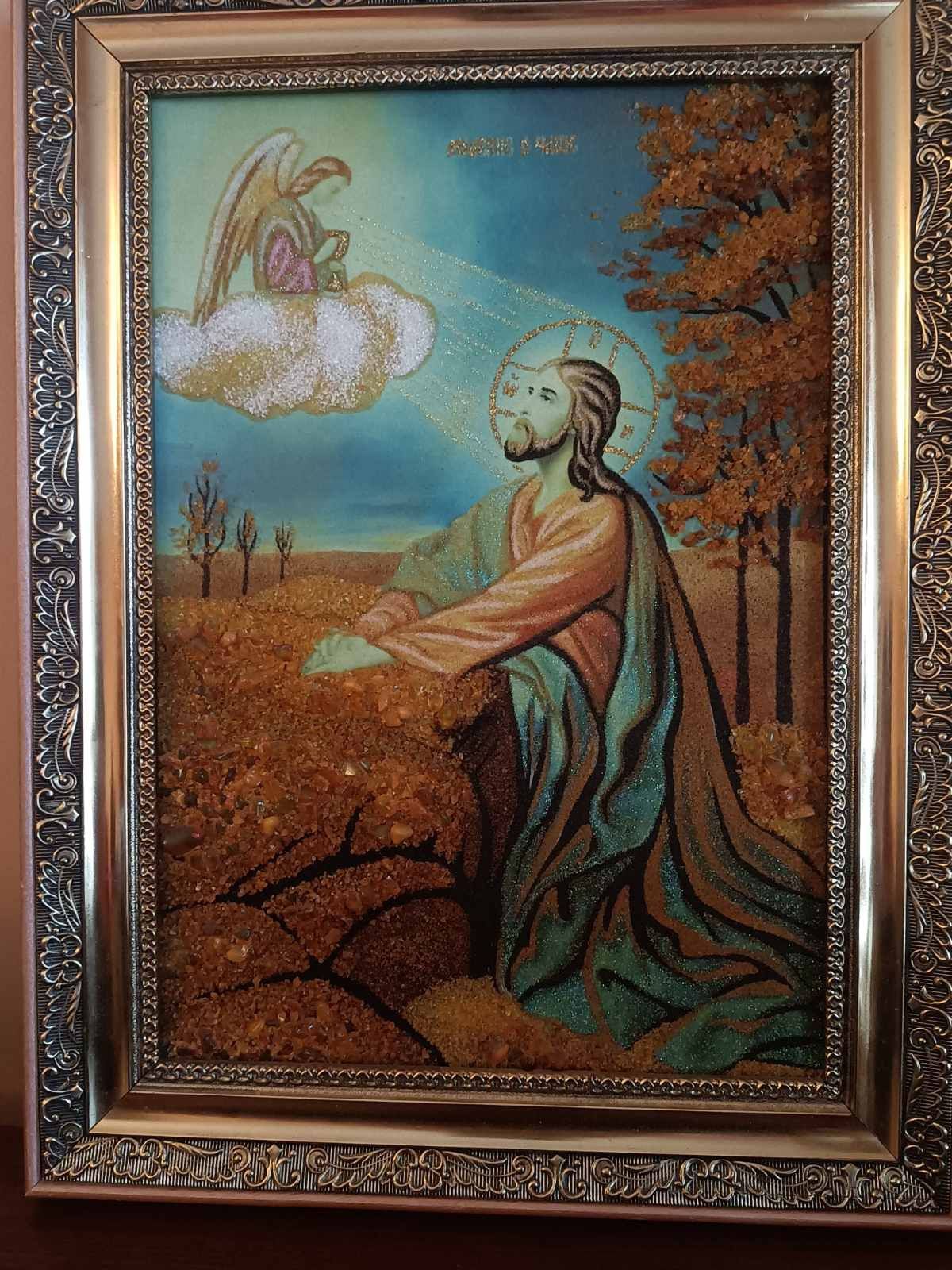 Икона из янтаря в рамке, з бурштину ікона