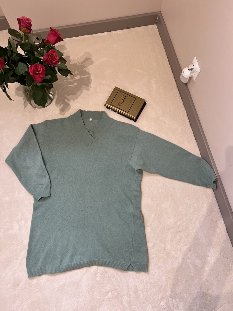 Sweter pistacjowy miętowy seledynowy wełna 60% angora 20% tunika