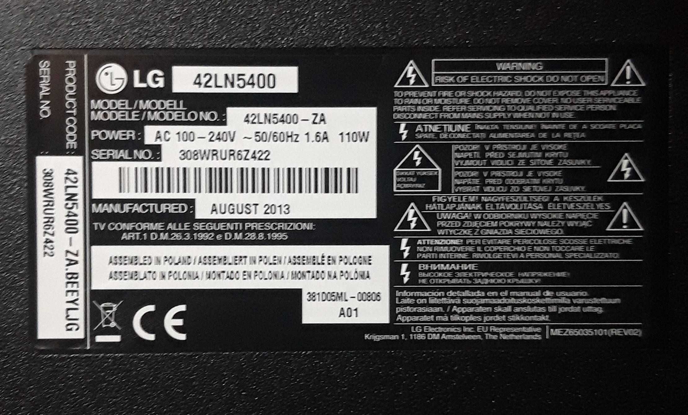 Moduł panel sterowania klawisze + czujnik standby do tv LG 42LN5400