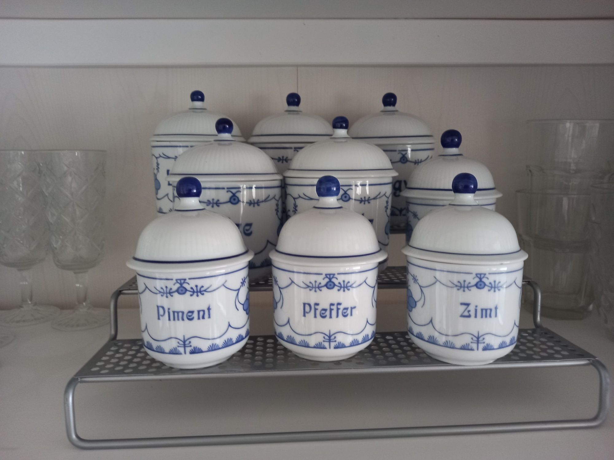 Porcelana KAHLA 9 pojemników przyprawy wzór słomkowy + półka OKAZJA
