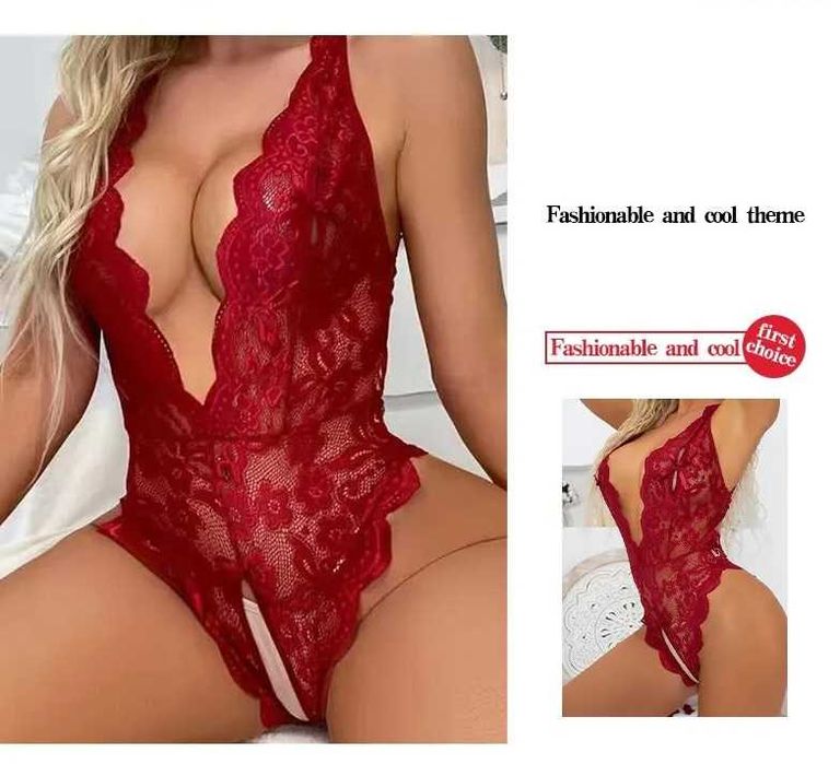 Damska seksowna koronkowa bielizna z wycięciami czerwona rozmiar XL