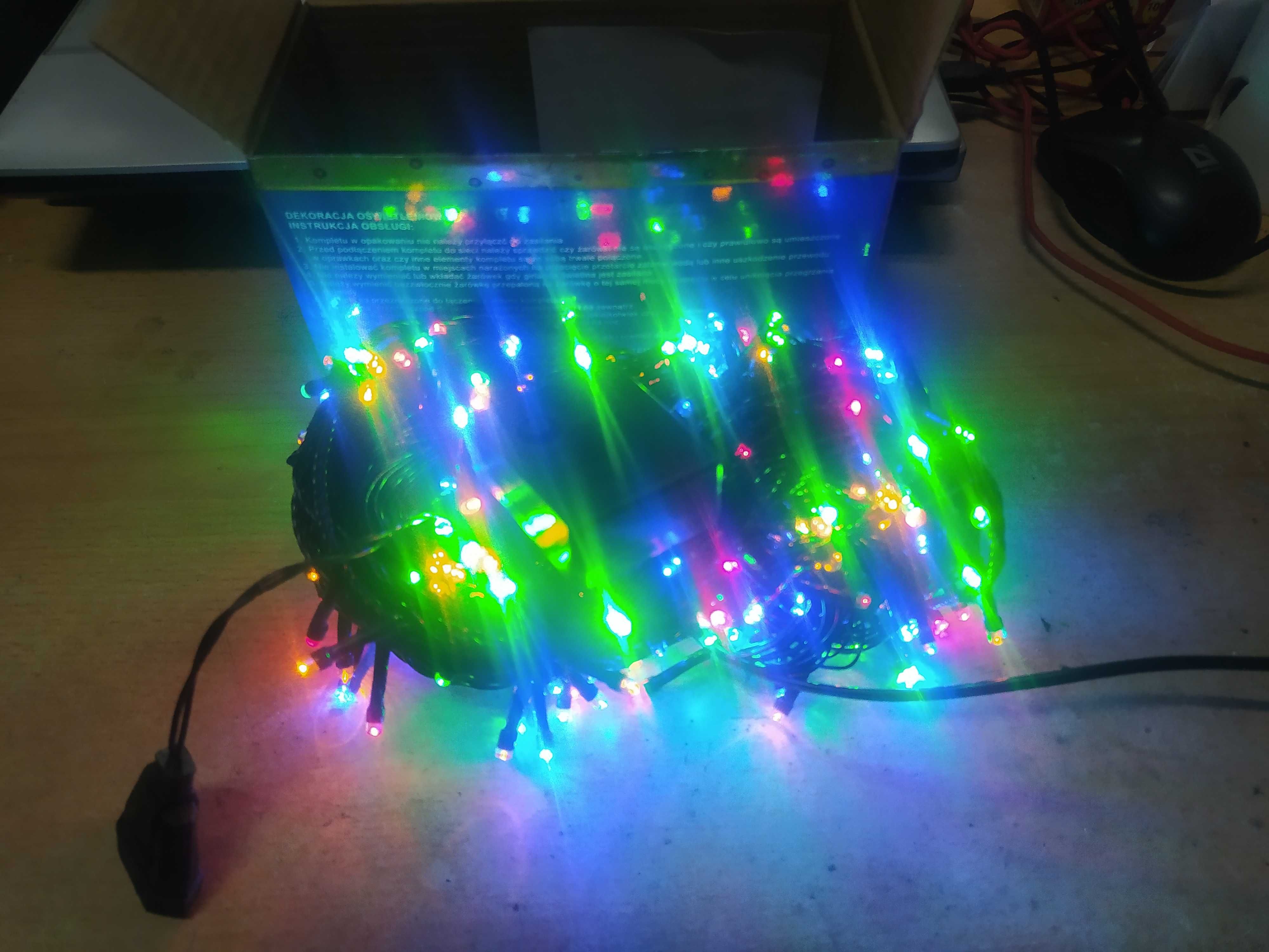 Lampki choinkowe 200 led mulitkolor zielony kabel porządne jakościowo