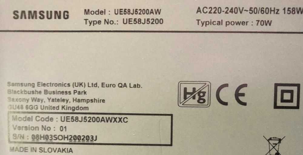 Peças TV Samsung UE58J5200AW