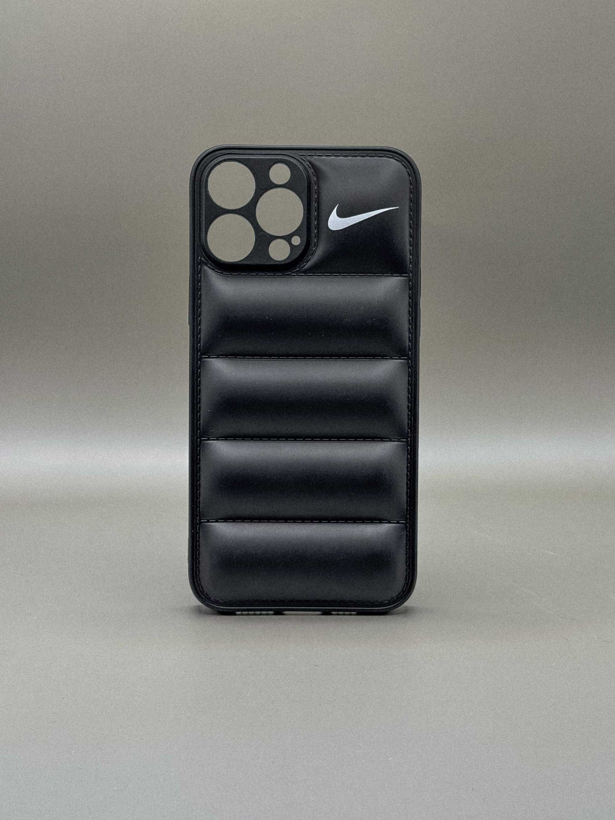 Силиконовый черный чехол пуховик Puffer The North Face iPhone/AirPods