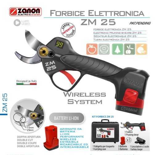 Tesoura Elétrica Zanon ZM 25 com 3 Baterias