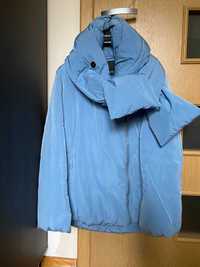 Oryginalna ciepla zimowa niebieska kurtka puchowa Pinko z szalem, 38 M