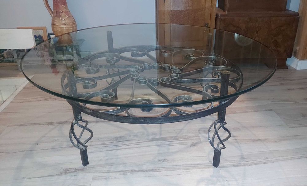 Stół okrągly szkalny blat