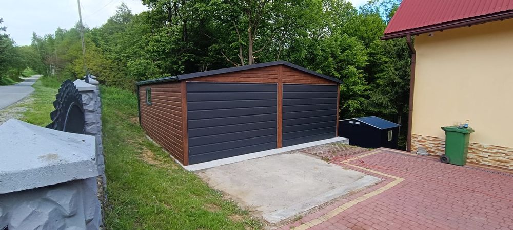 Garaże garaż 9x7 profil zamknięty orzech mat bramy grafit okno filc