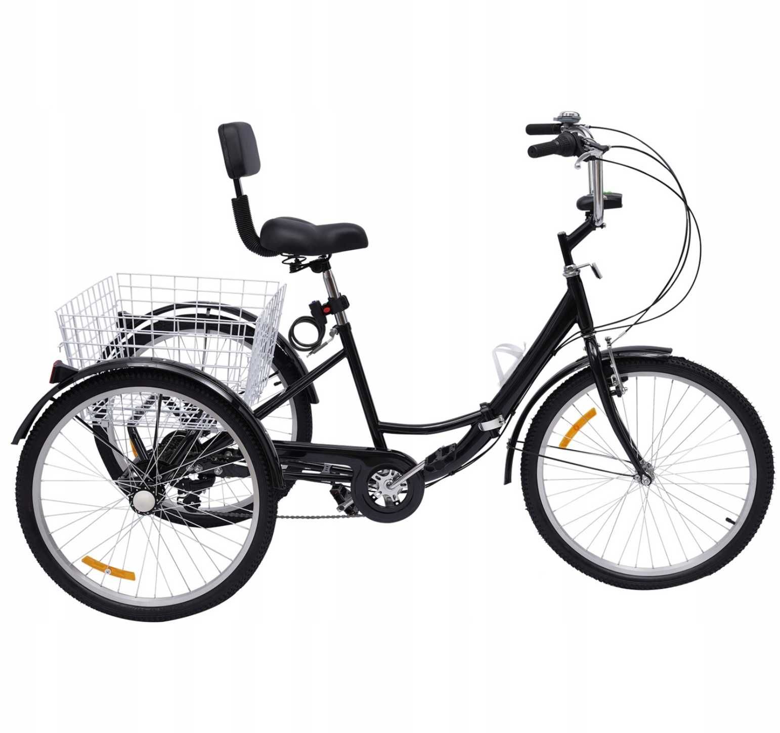 Stabilny trójkołowy rower 24" dla dorosłych – składany, czarny