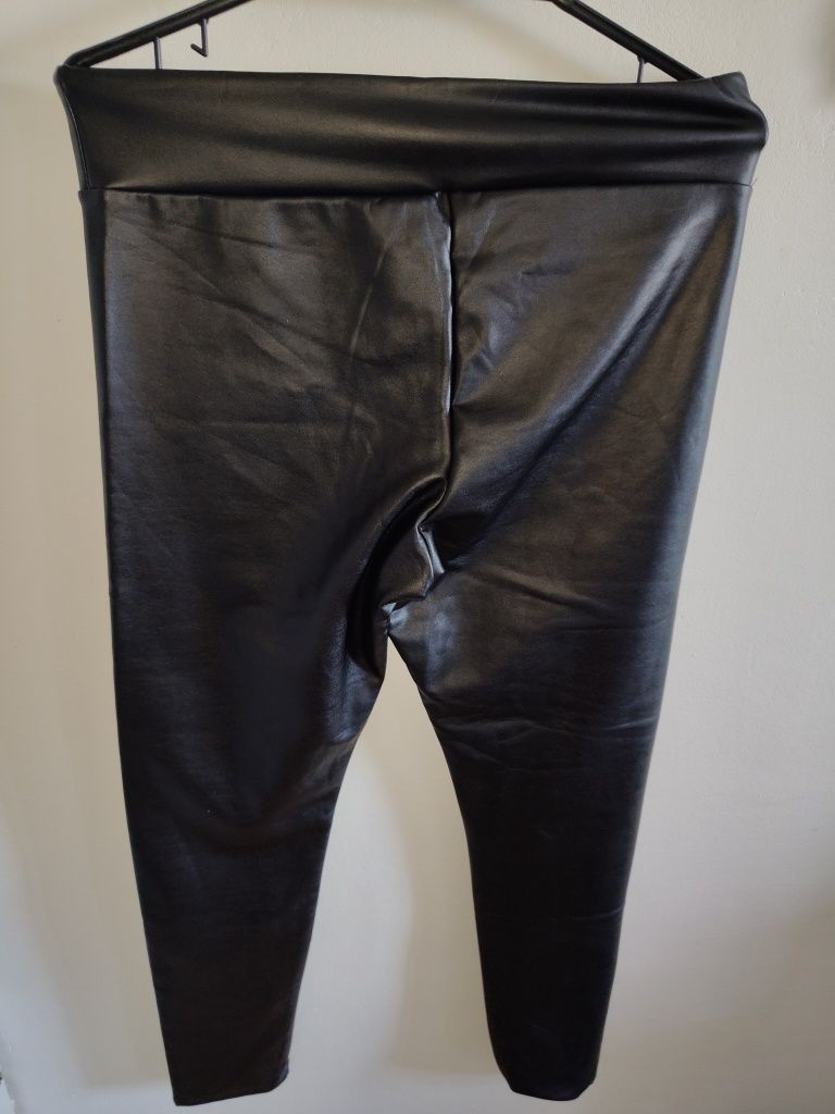 Markowe skórzane spodnie Calzedonia r XL plus size getry legginsy wyso