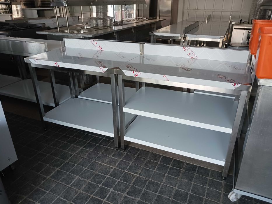 ACM1639 - Bancada Mural Inox de 1,2m com 2 Prateleiras - NOVA