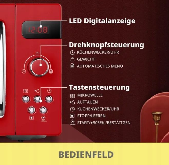 Kuchenka mikrofalowa comfee cmsro 20di rd retro 20L 800 W USZKODZONY