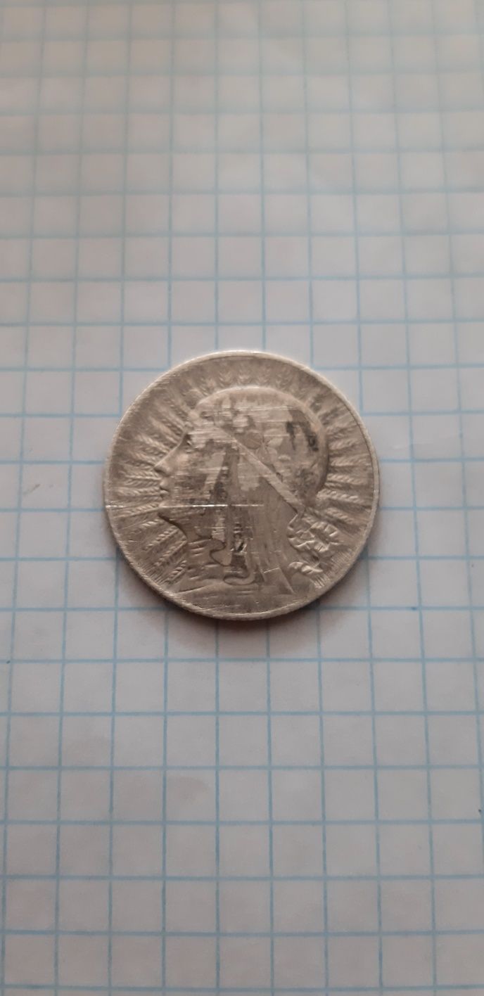 Серебряная монета 5 злотых 1933 года. Серебро.
