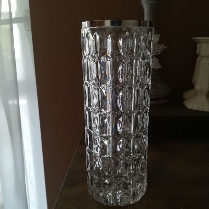 Wazon kryształ połączony ze srebrem sygnatura 800 wys 22 cm